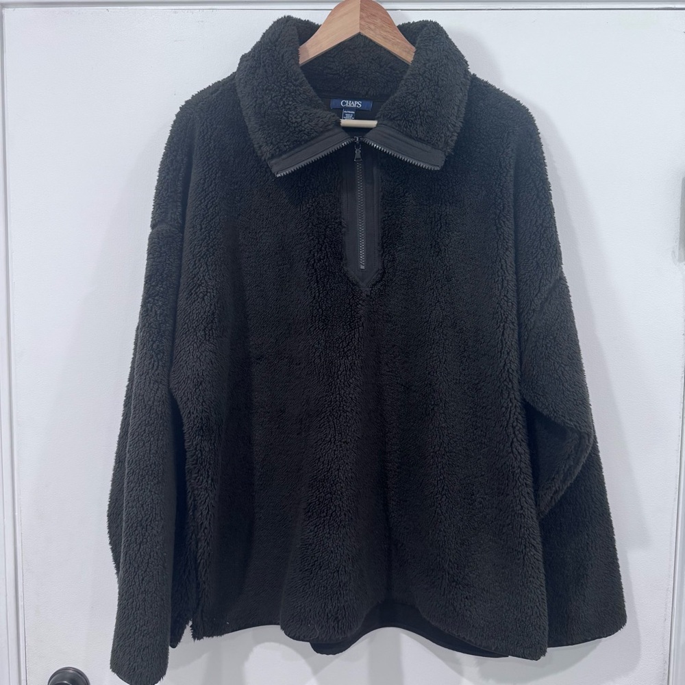 Chaps Womens Cozy Black Sherpa Oversized 1/4 Zip Pullover Shirt Jacket XXL